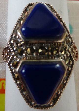 Ring Silber 925 mit Markasiten + Steine blau Nr. 9